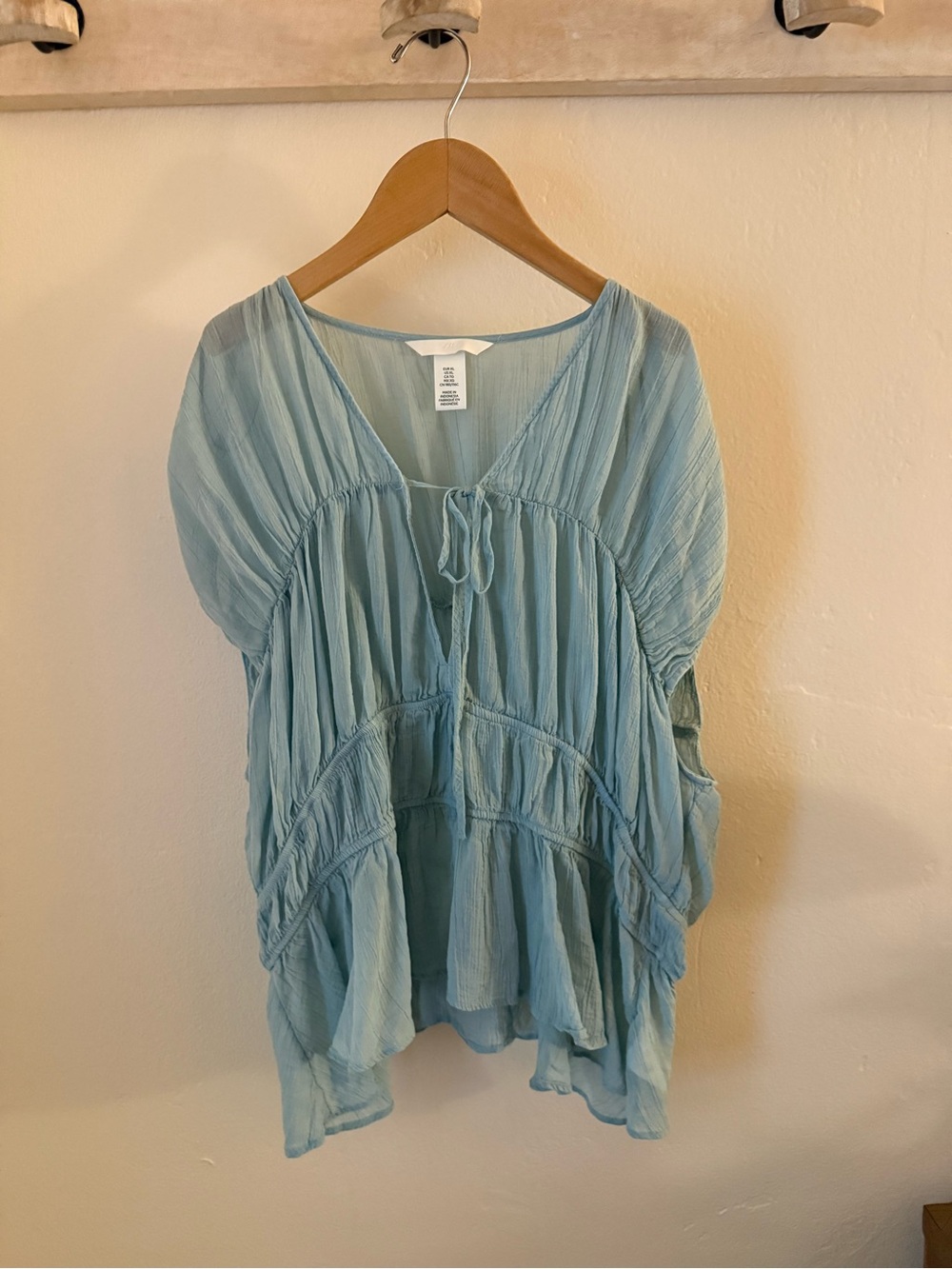 H&M Light Blue Gauze Ruched Top